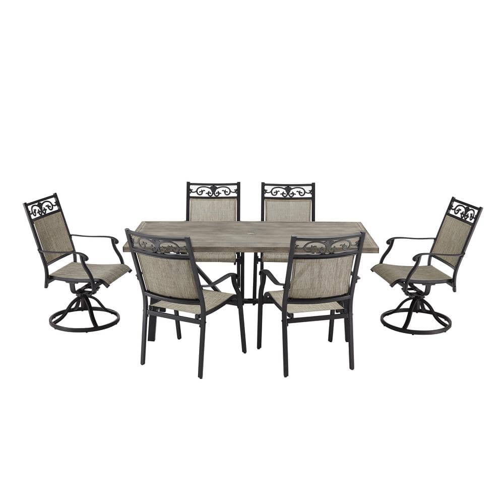 7-Piece Cast Aluminum Outdoor Dining Set with 4 Stackable Chairs, 2 Swivel Chairs and Table -  ULAX FURNITURE, HD-429-392-325