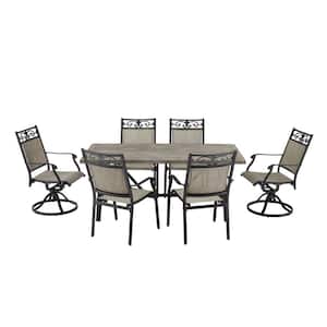 7-Piece Cast Aluminum Outdoor Dining Set with 4 Stackable Chairs, 2 Swivel Chairs and Table