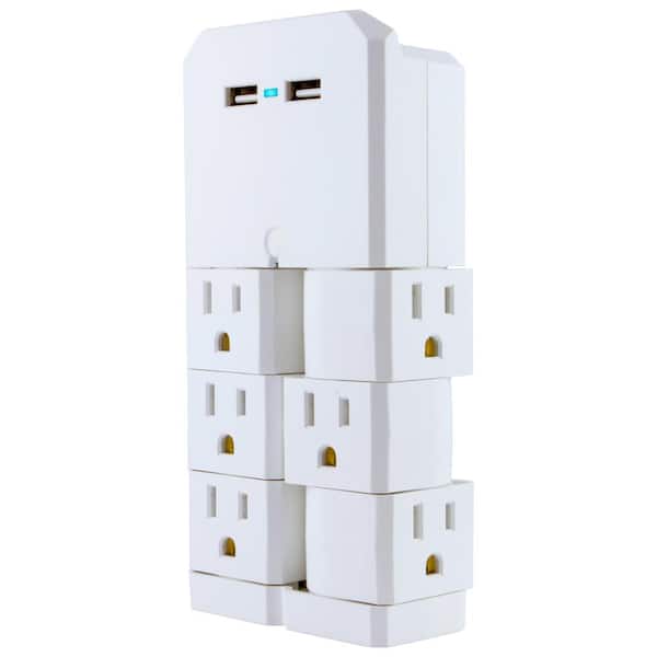 GE 6-Outlet 2 USB Swivel Outlet Charging Station in White