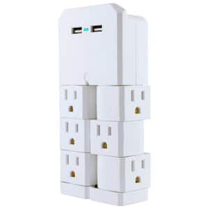6-Outlet 2 USB Swivel Outlet Charging Station in White