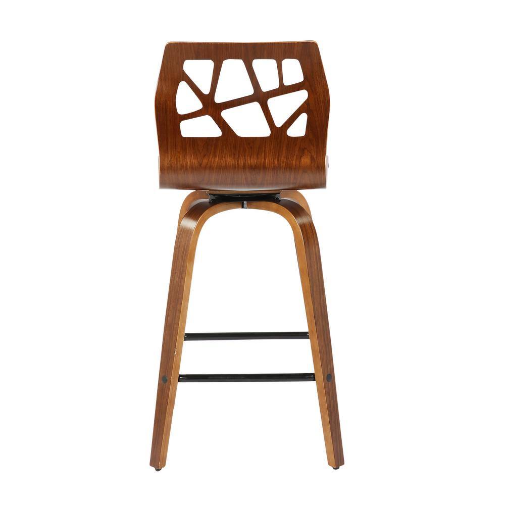 Charcoal Gray Swivel Counter Stool with Walnut Wood Frame