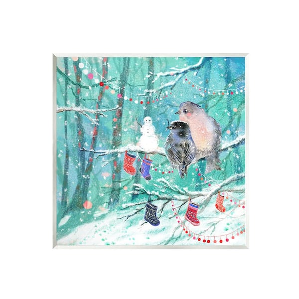 Stupell Industries Birds with Winter Stockings by Verbrugge Watercolor 1 Piece Unframed GraphicPrint Animal Poster ArtPrint 12 in. x 12 in.