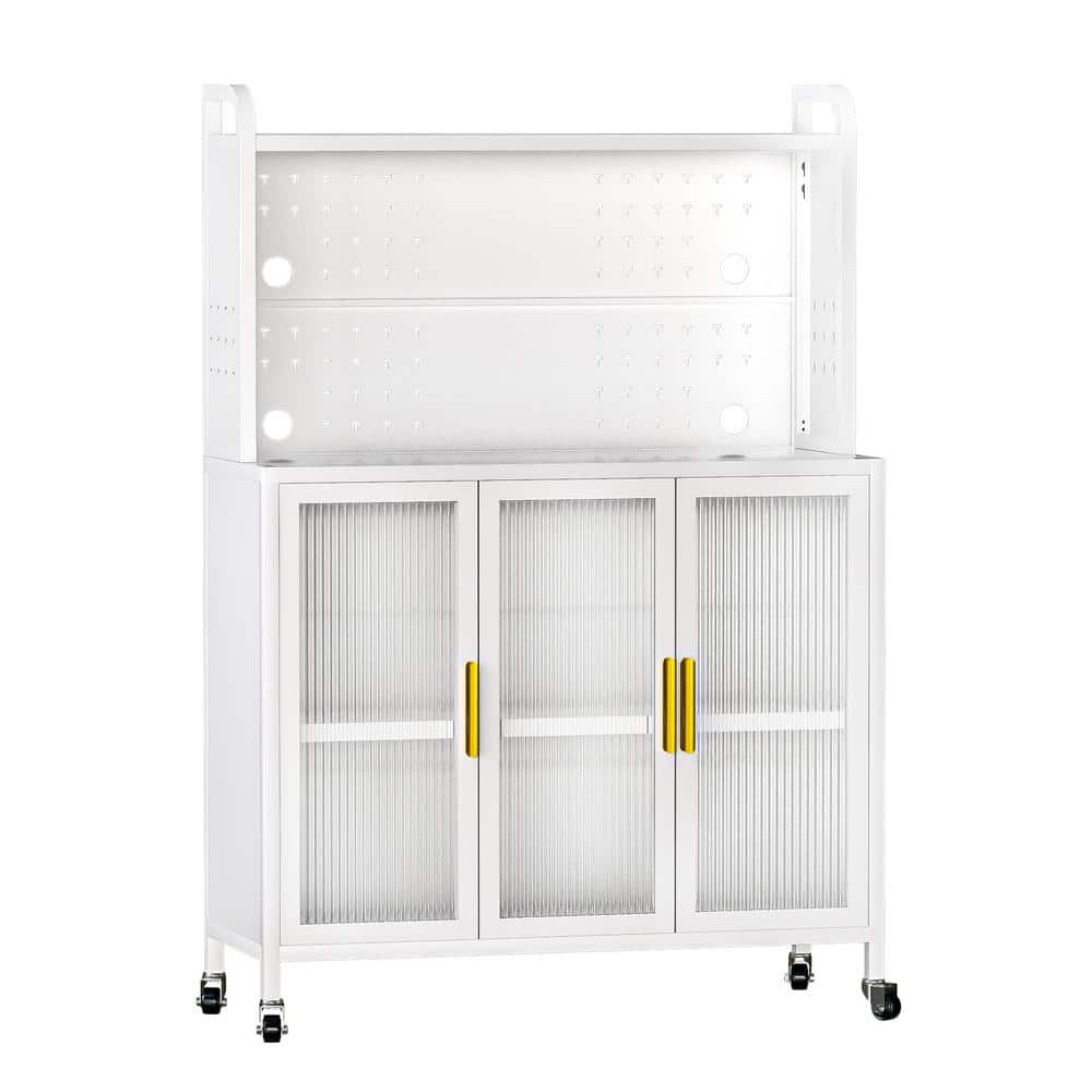 4 Tiers White Metal Pantry Organizer Storage Cabinets with Storage