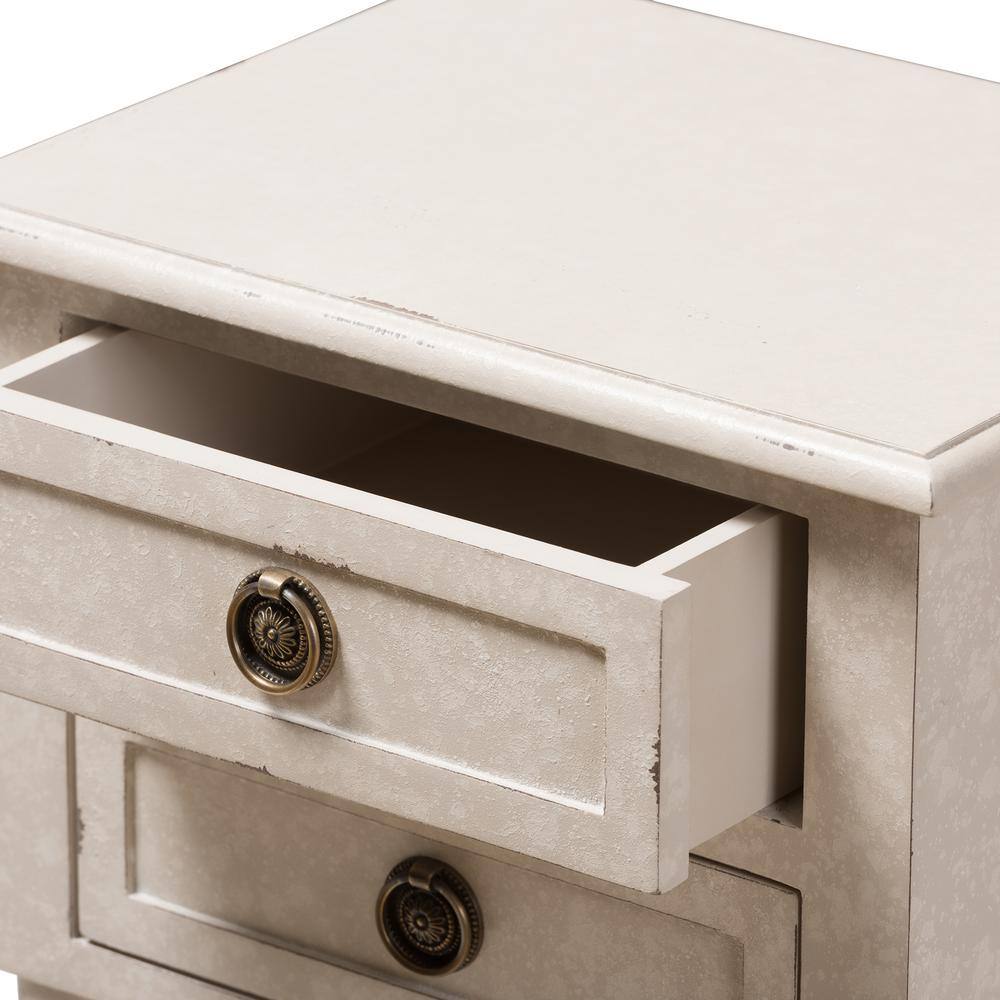 Whitewashed Farmhouse Charm 2-Drawer Nightstand with Bronze Pulls