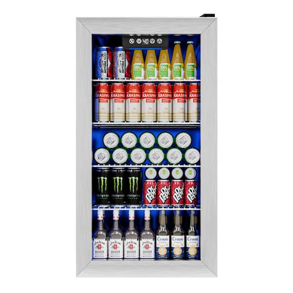 15.35 in. Single Zone 130-Cans Freestanding/Countertop Beverage Refrigerator Cooler in Silver, Adjustable Shelves