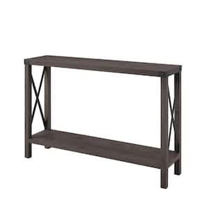 46 in. Sable Rectangle Wood Farmhouse Metal-X Console Table with Lower Shelf