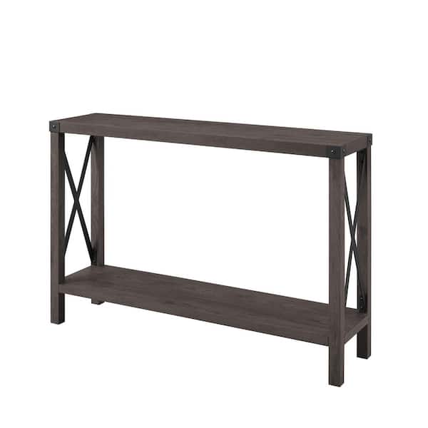 Walker Edison Furniture Company 46 in. Sable Rectangle Wood Farmhouse Metal-X Console Table with Lower Shelf