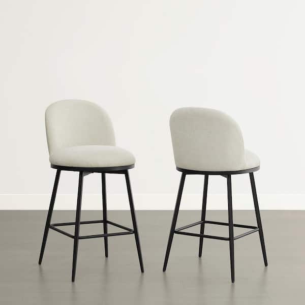 Nico Linen Fabric 360° swivel Counter Height Bar Stool with Metal Frame and footrest for diningroom (Set of 2)