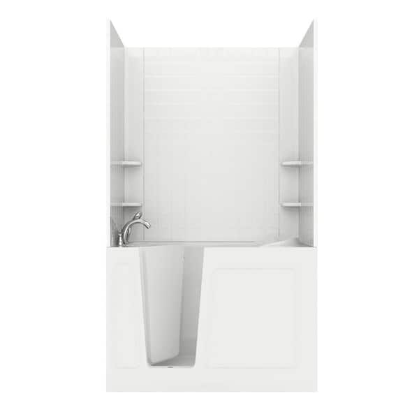 Rampart Nova Heated 4.5 ft. Walk-in Whirlpool and Air Bathtub with 4 in. Tile Easy Up Adhesive Wall Surround in White