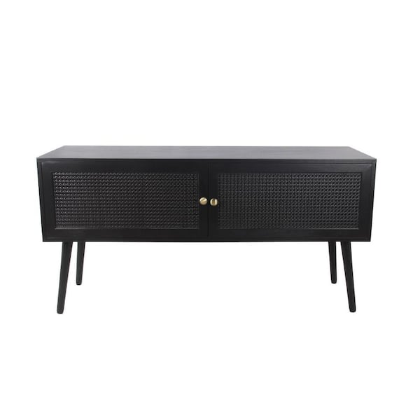 Benjara 48 in. Black and Gold Wood TV Stand Fits TVs up to 55 Inch in. with 2 Doors