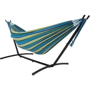 7 ft. Double Hammock with Space Saving Steel Stand Includes Portable Carrying Case and Head Pillow in Iridescent