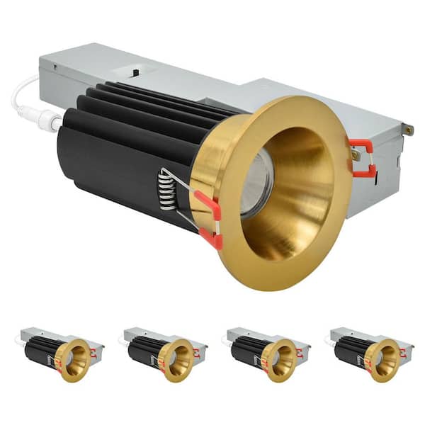 2 in. Integrated LED Regressed Recessed Light w/Round Brass Trim 5CCT Dimmable, 14/20-Watt, 60° Beam, 1200/1700LM 4 Pack