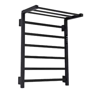 9-Bar Towel Rail Screw-In Electric Plug-In Towel Warmer in Matte Black, 6 of the Bars are Heated