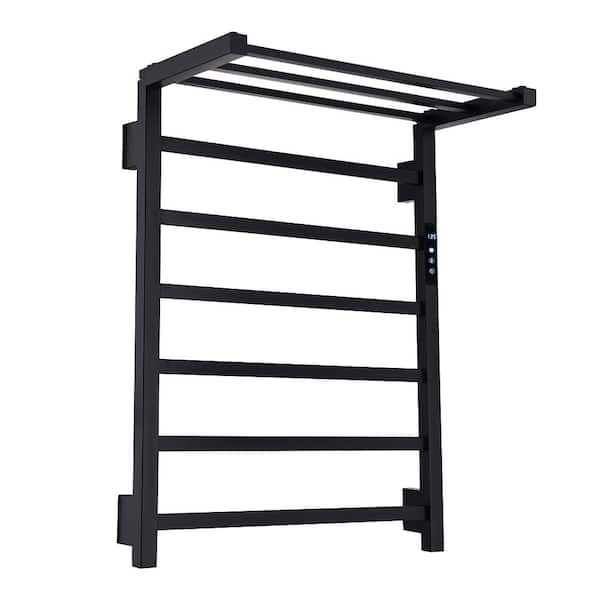 Unbranded 9-Bar Towel Rail Screw-In Electric Plug-In Towel Warmer in Matte Black, 6 of the Bars are Heated