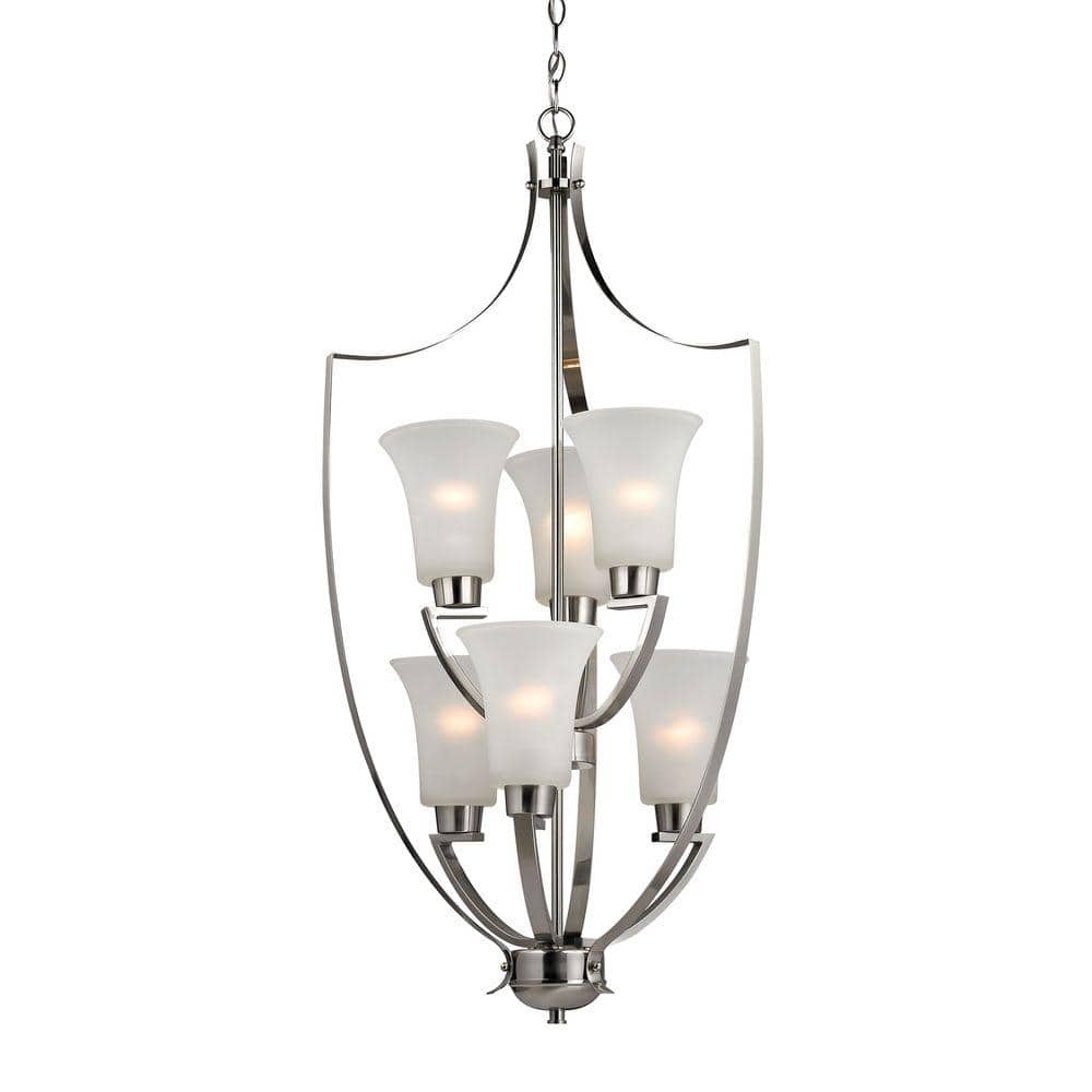 Elegant Brushed Nickel 6-Light Cage Chandelier with Frosted Glass Shades