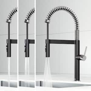 Edison Pro 20 in. Single Handle Pull Down Sprayer Kitchen Faucet in Stainless Steel and Matte Black