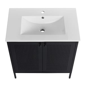 18.3 in. W x 30 in. D x 33.4 in. H Independent Bathtub Vanity with Ceramic Sink Top, Cabinet black and Top black