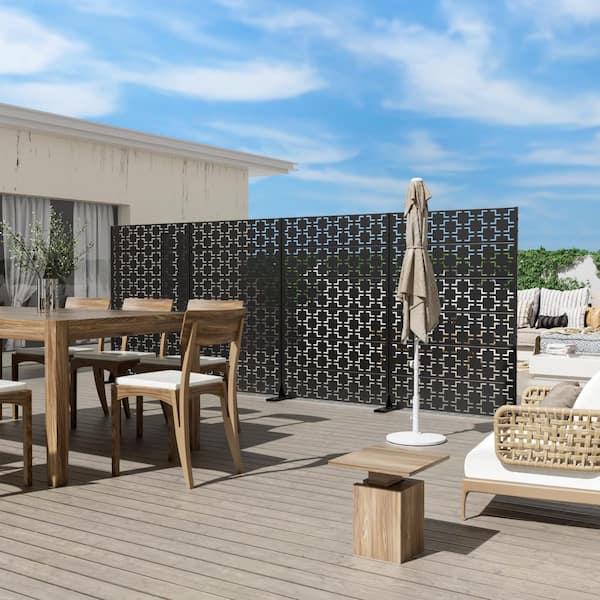 72 in. H x 47 in. W Black Outdoor Freestanding Metal Privacy Screen Decorative Garden Fence
