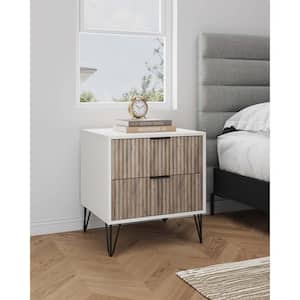 DUMBO Modern White and Rustic Grey 2-Drawer 20.07 in. W Nightstand