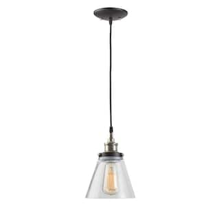 Jackson 1-Light Antique Brass & Bronze Pendant With Fabric Cord And Clear Glass Shade