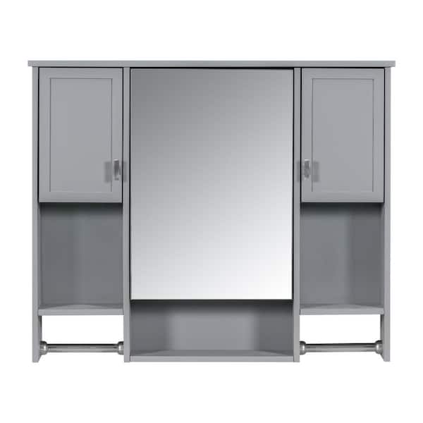 35 in. W x 28.70 in. H Rectangular MDF Medicine Cabinet with Mirror in Gray