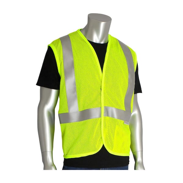 PIP Men's 2X-Large Hi Vis Yellow ANSI Type R Class 2 AR/FR Mesh Vest with Reflective Tape and 1-Pocket, 4.6 cal/sq. cm