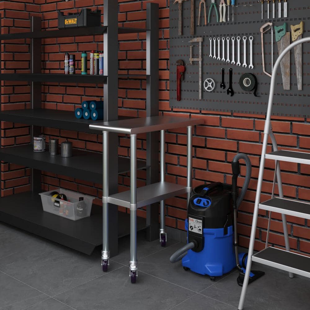 15" x 30" Stainless Steel Work Table with Undershelf and Casters