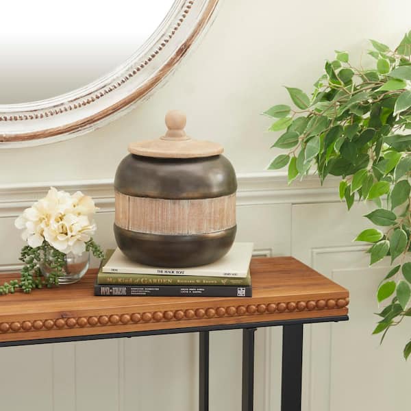 Brown Metal Decorative Jars with Wood Lids