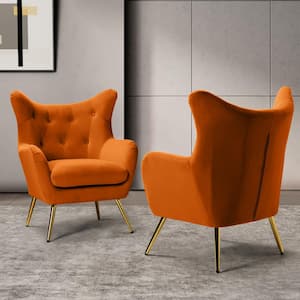 Jacob Orange Velvet Wingback Chair with Tufted Cushions (Set of 2)