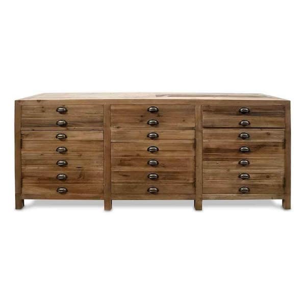 Benjara Brown and Bronze Wood Top 79 in. Sideboard with 3-Drawers and3-Doors
