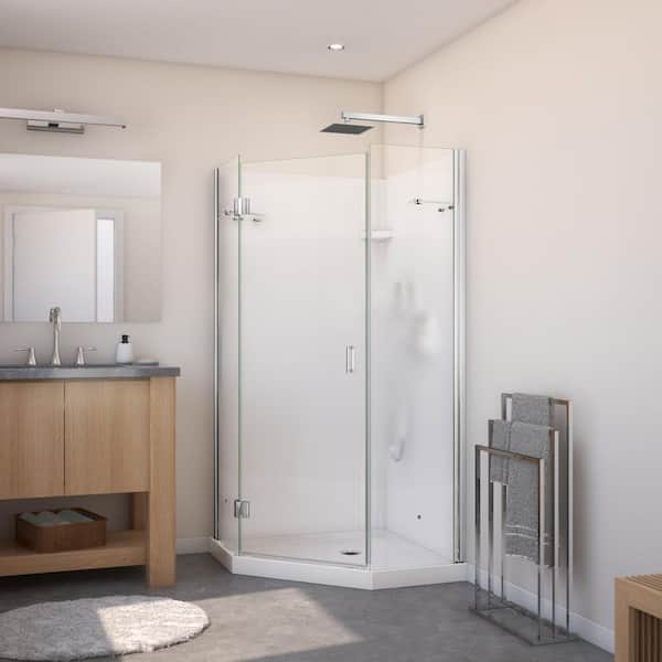 Papaya 36 in. x 36 in. x 72 in. Center Drain Corner Shower Kit in White with Frameless Door in Chrome