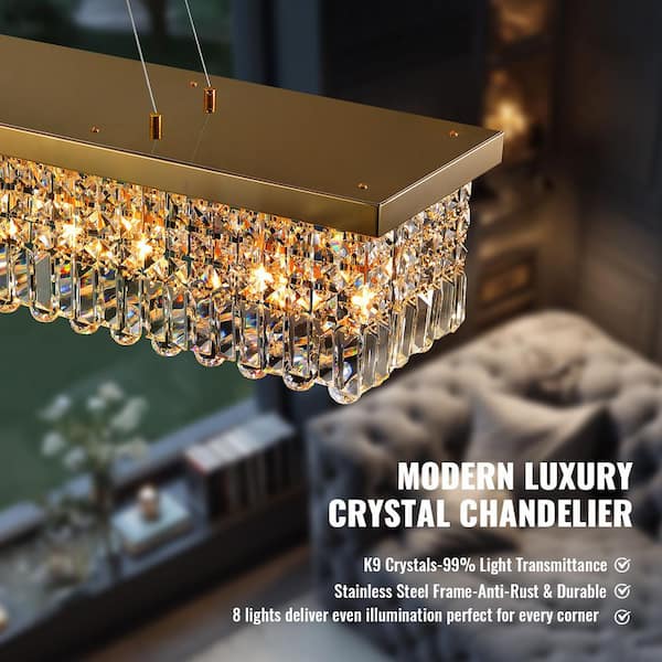 LuminFan 8 Light 39 In. Gold Traditional Crystal Chandelier for