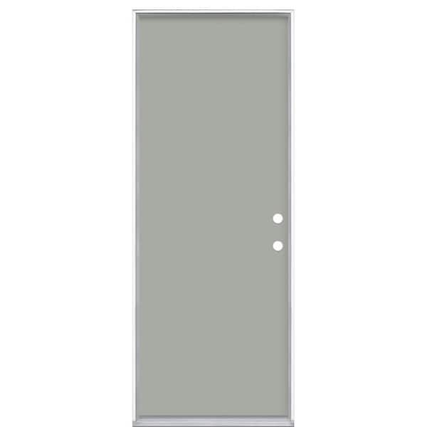 Masonite 30 in. x 80 in. Flush Left Hand Inswing Silver Clouds Painted Steel Prehung Front Exterior Door No Brickmold