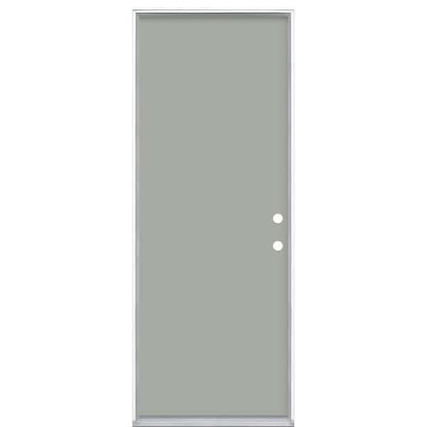 Masonite 30 in. x 80 in. Flush Left Hand Inswing Silver Clouds Painted Steel Prehung Front Door No Brickmold in Vinyl Frame