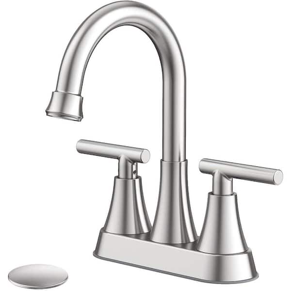 4 in. Centerset Double Handle High Arc Bathroom Faucet with Drain Kit Included in Brushed Nickel