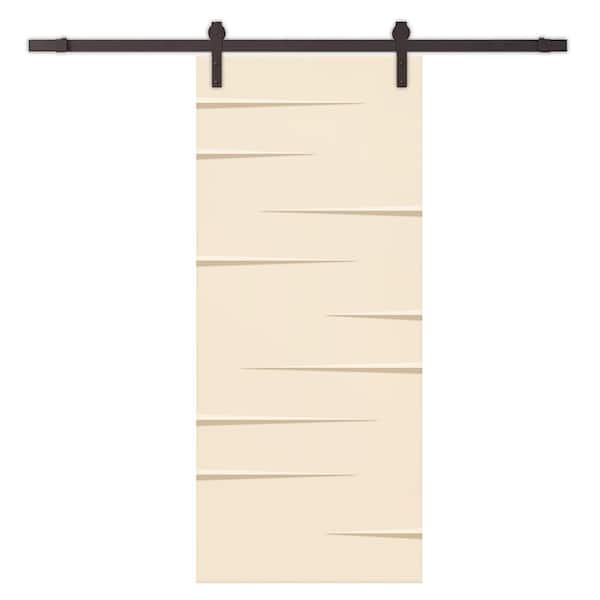 CALHOME 24 in. x 80 in. Beige Stained Composite MDF Paneled Interior Sliding Barn Door with Hardware Kit