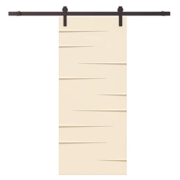 CALHOME 30 in. x 96 in. Beige Painted Composite MDF Paneled Interior Sliding Barn Door with Hardware Kit