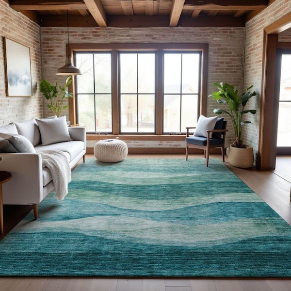 Mayfield Premium Machine Washable Abstract AMF1141 Teal 8 ft. x 10 ft. Area Rug