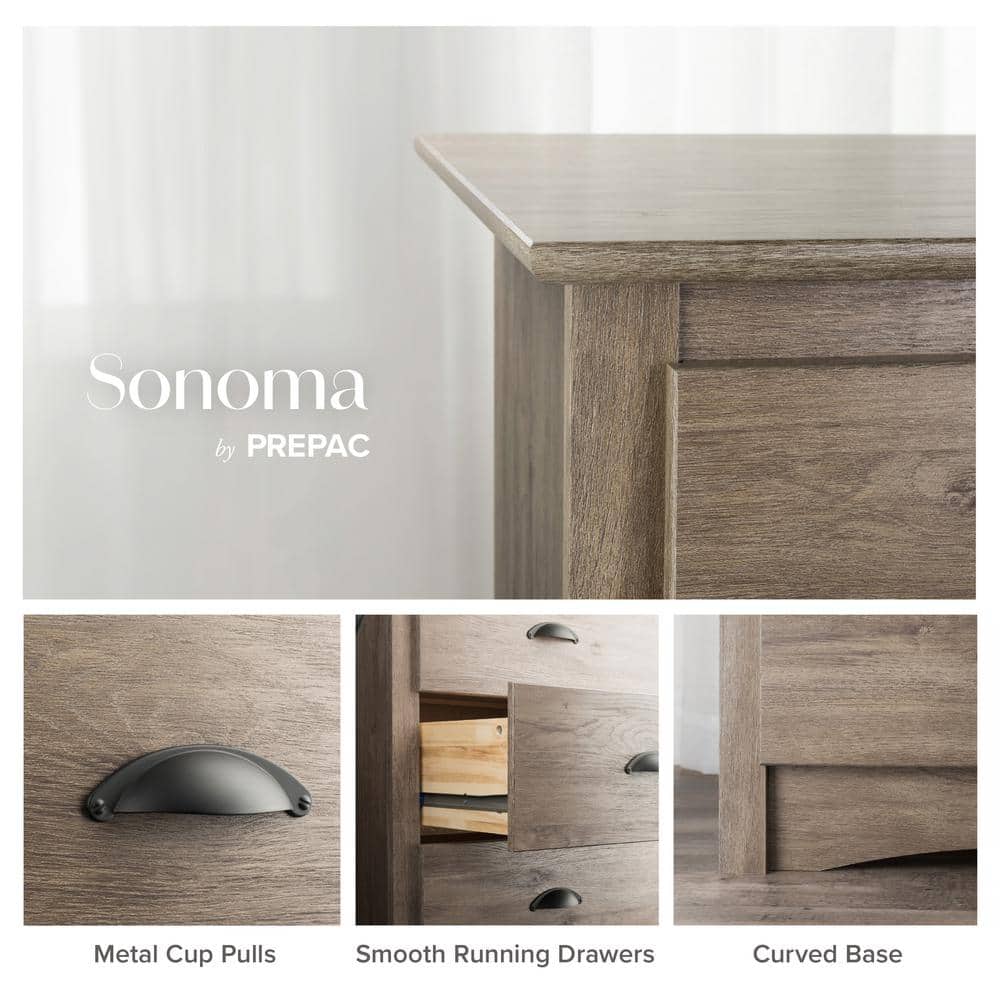 Drifted Gray 3-Drawer Tall Nightstand with Black Handles