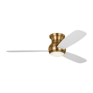 Orbis 52 in. Modern Indoor/Outdoor Satin Brass Hugger Ceiling Fan with White Blades and Integrated LED Light Kit