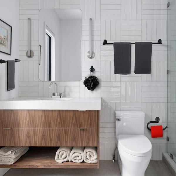 6-Piece Bath Hardware Set with Towel Bar, Toilet Paper Holder and Towel Hook in Matte Black