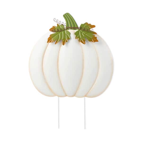 39.5 in. Fall Oversized Metal Ivory Pumpkin Yard Stake or Wall Decor or Standing Decor