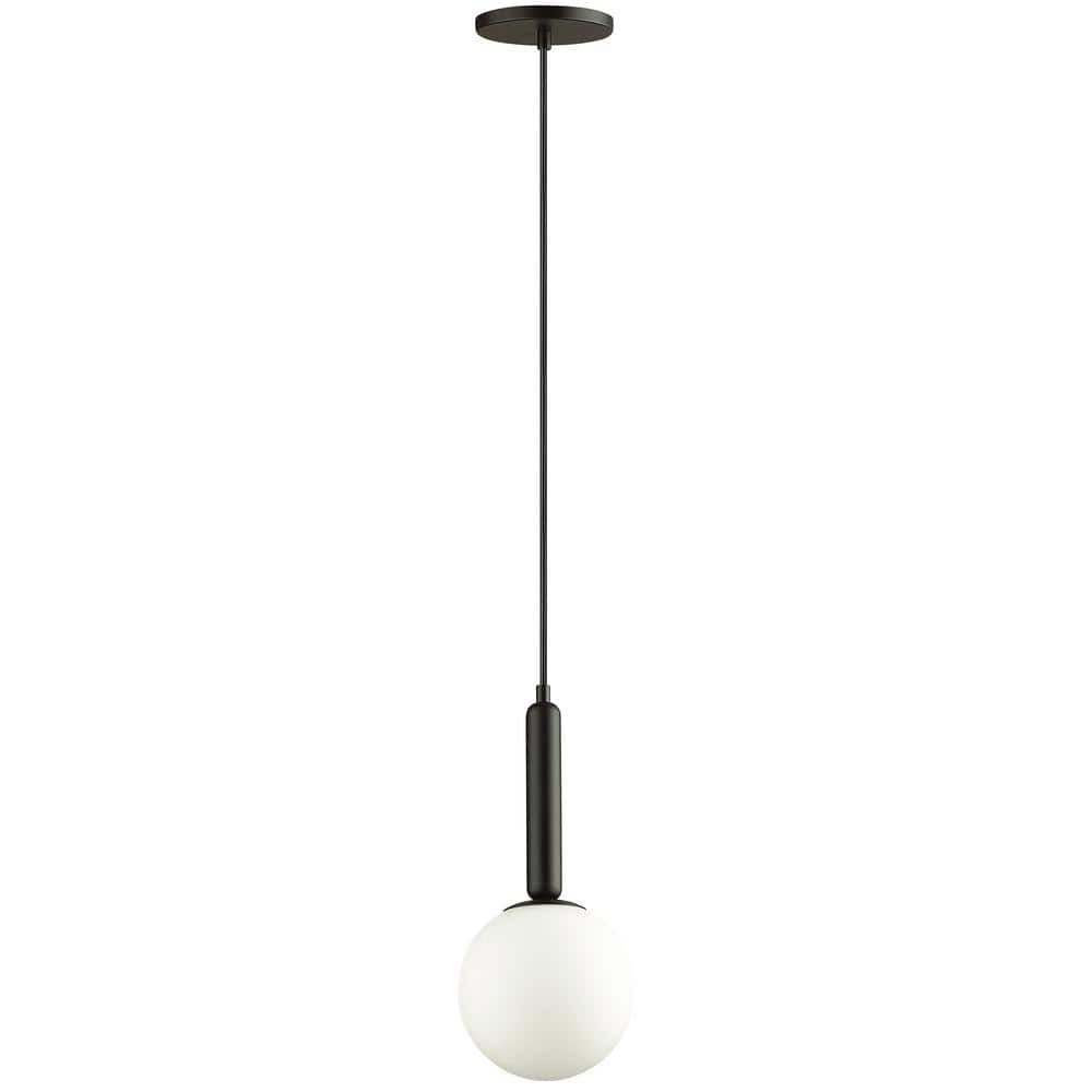 Matte Black 6" Globe Pendant Light with White Glass