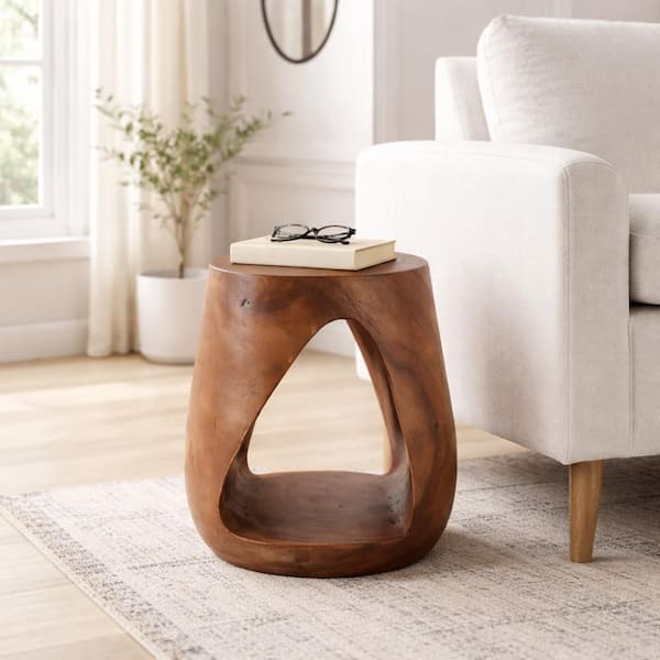 15.75 in. Brown Round Wood End Table with Open Cut-Out Base