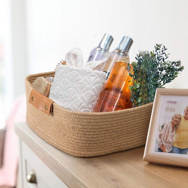 Brown 14.5 in. x 6 in. Jute Decorative Basket Set of 2 with
