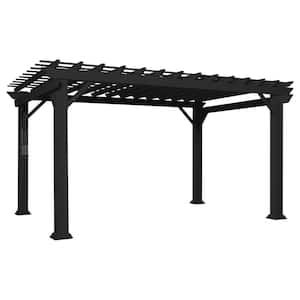Stratford 14 ft. x 12 ft. Black Steel Traditional Pergola with Sail Shade Soft Canopy