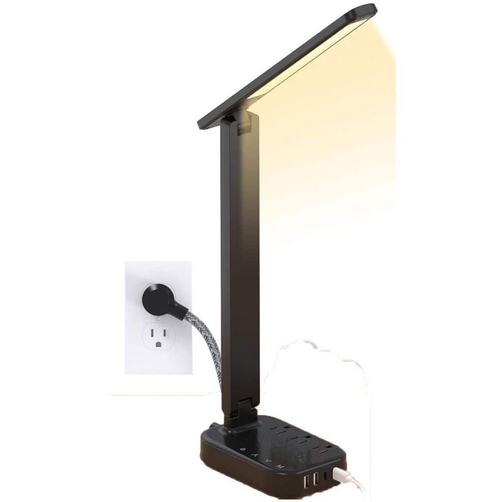 3-Outlet Power Strip with LED Desk Lamp, 4 USB Ports-4 Mode 5 Level Touch L