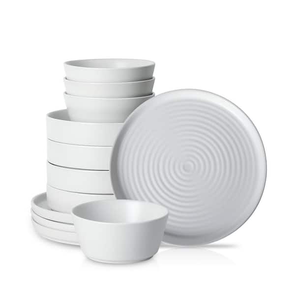 Elica 12-Piece White Stoneware Dinnerware Set (Service for 4)