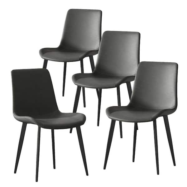 Gray Faux Leather Dining Chairs Set of 4 Modern Chair with Sturdy Metal Legs Upholstered Cushion Seat Side Chair