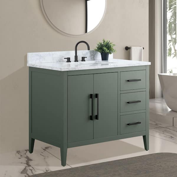 42 in. W x 22 in. D x 34 in. H Single Sink Bathroom Vanity Cabinet in Vintage Green with Engineered Marble Top